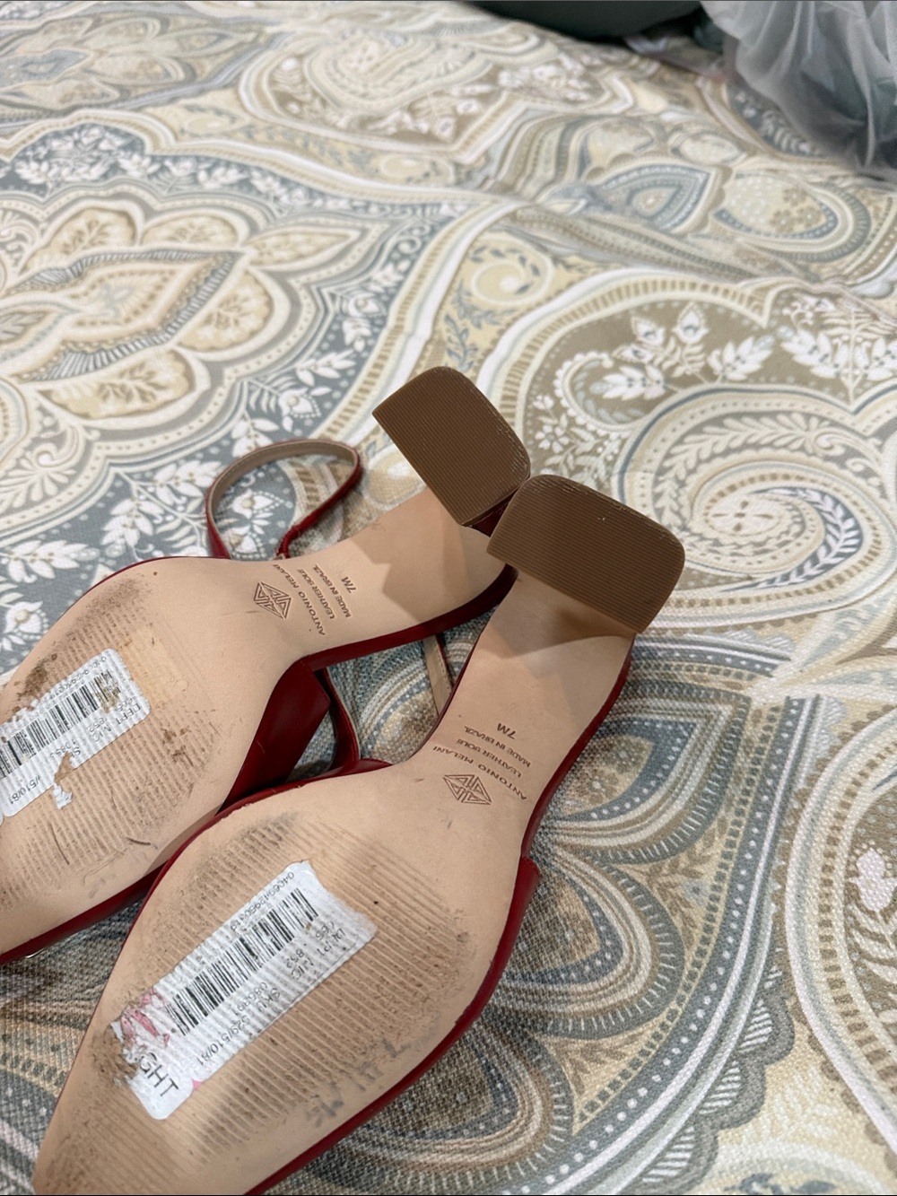 ANTONIO MELANI Red Slingback Heels with Gold Square Buckle - Picture 3 of 3